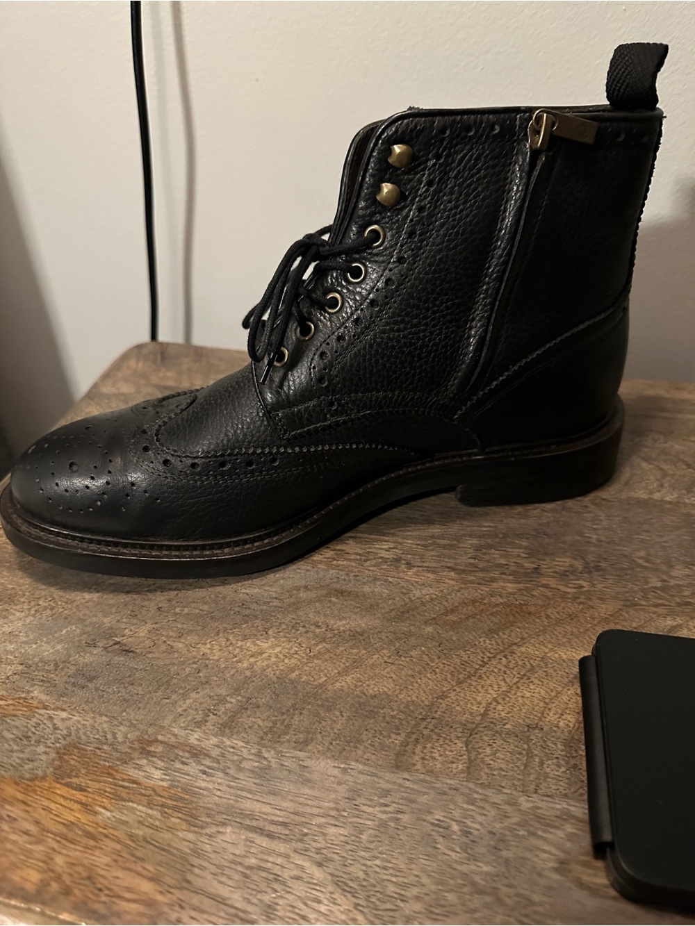 Massimo Dutti Black Leather Brogue Chukka Boot